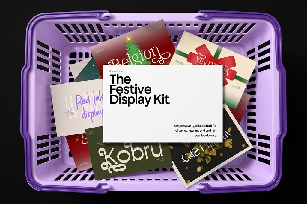Casloop Studio Christmas font collection featuring festive typefaces for holiday cards, packaging, and social media